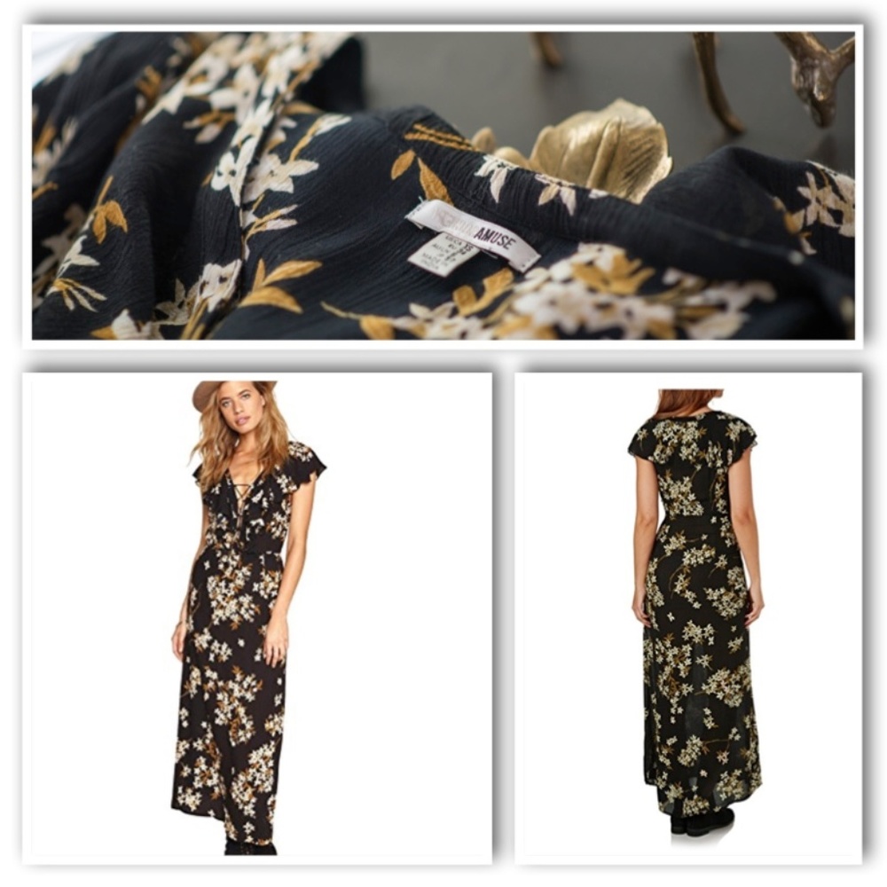 Amuse Society Alana Black Floral Maxi Dress